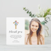 Carte De Remerciements Confirmation croisée florale rustique de photo de (Debout devant)