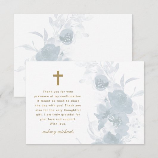 Carte De Remerciements Confirmation d'aquarelle bleue (Devant / Derrière)