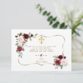 Carte De Remerciements Confirmation de croix d'or rose bordeaux (Debout devant)