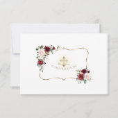 Carte De Remerciements Confirmation de croix d'or rose bordeaux (Dos)