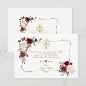 Carte De Remerciements Confirmation de croix d'or rose bordeaux (Devant / Derrière)