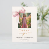 Carte De Remerciements Confirmation de la crème photo arc rose (Debout devant)