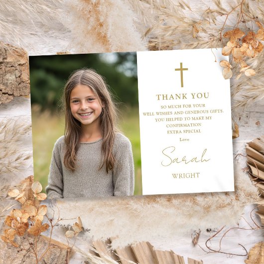 Carte De Remerciements Confirmation de la photo moderne Gold Script