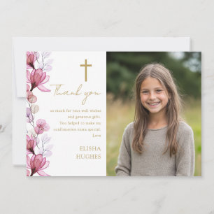 Carte De Remerciements Confirmation de photo élégante rose florale