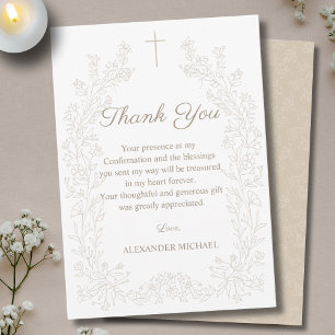 Carte De Remerciements Confirmation élégante avec croix florale