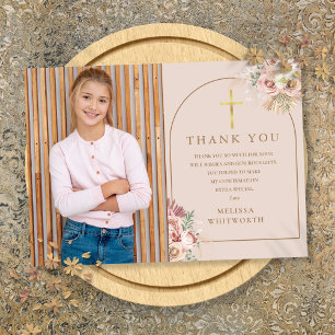 Carte De Remerciements Confirmation Fleurie Herbe de Pampas Rose Gold