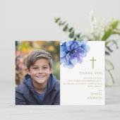 Carte De Remerciements Confirmation photo de la couleur bleu azur (Debout devant)