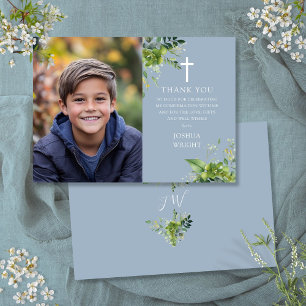 Carte De Remerciements Confirmation photo Dusty Blue Greenery