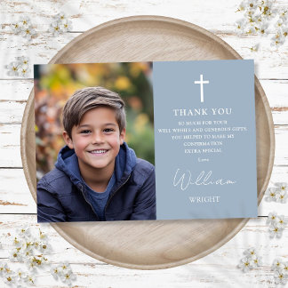 Carte De Remerciements Confirmation photo moderne en bleu foncé