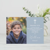 Carte De Remerciements Confirmation photo moderne en bleu foncé (Debout devant)