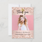 Carte De Remerciements Confirmation rose or photo scintille fille (Devant)