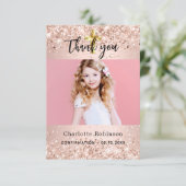 Carte De Remerciements Confirmation rose or photo scintille fille (Debout devant)