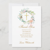 Carte De Remerciements Confirmation Roses Floral Or Script (Devant)
