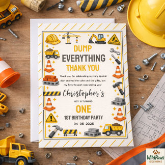 Carte De Remerciements Construction 1er Anniversaire | Fête Camion de Cha