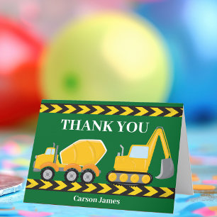 Carte De Remerciements Construction Camion Green Boys fête d'anniversaire