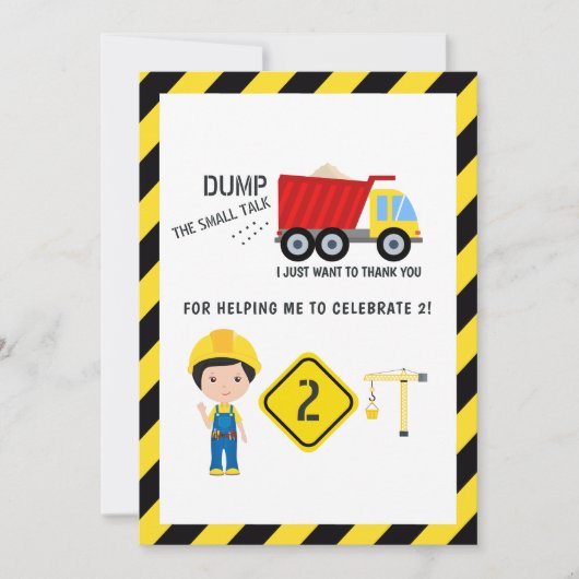 Carte De Remerciements Construction Drôle 2e Anniversaire (Devant)
