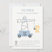 Carte De Remerciements Construction Grue Enfants N'importe quel âge Anniv (Devant)