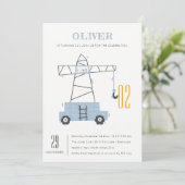 Carte De Remerciements Construction Grue Enfants N'importe quel âge Anniv (Debout devant)