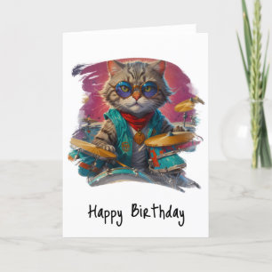 Carte De Remerciements *~* Cool Cat DRUMMER AP91 Hip Birthday Card