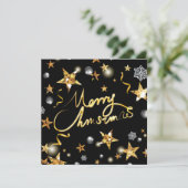 Carte De Remerciements Cool Gold Black Stars Metallic Mode Joyeux Noël (Debout devant)