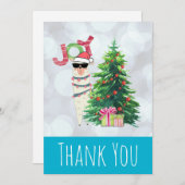 Carte De Remerciements Cool Llama sur Silver Bokeh & Icy Blue (Devant / Derrière)