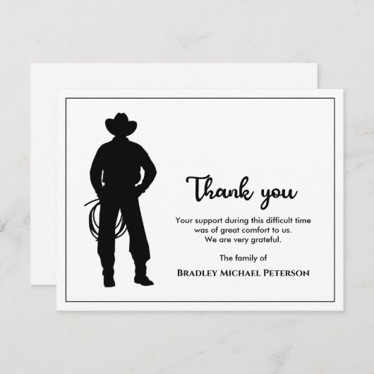 Carte De Remerciements Cool noir et blanc Cowboy Lasso (Devant / Derrière)