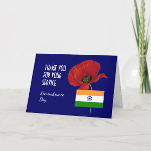 Carte De Remerciements Coquelicot Anciens combattants Drapeau INDE