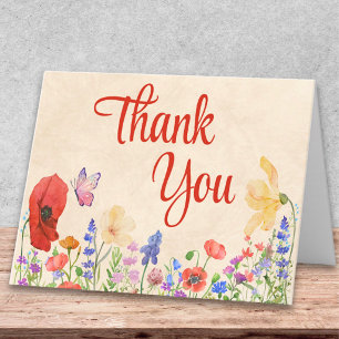 Carte De Remerciements Coquelicot Papillon Fleur Féminine