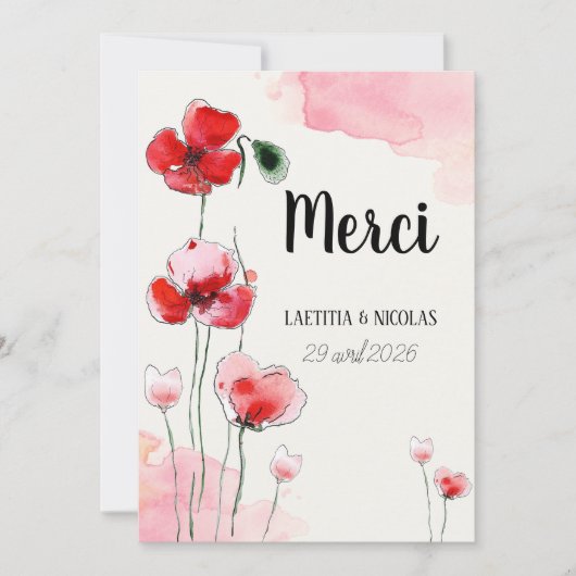 Carte de Remerciements "Coquelicots" (Devant)