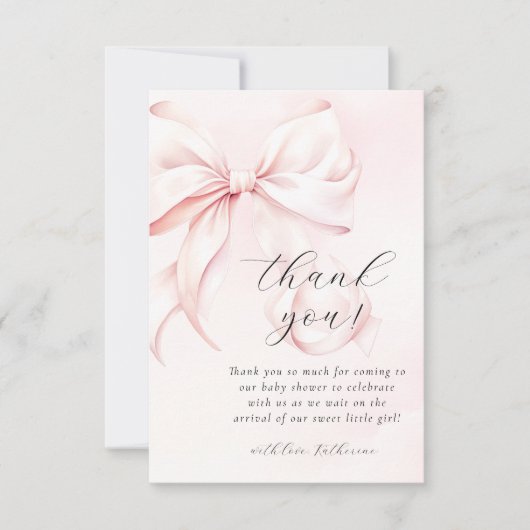 Carte De Remerciements Coquette Bow Baby shower rose (Devant)