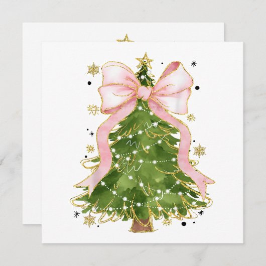 Carte De Remerciements Coquette Bow Christmas Tree Vacances Fille tenue W (Devant / Derrière)