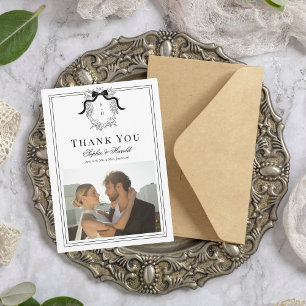 Carte De Remerciements Coquette Bow Crest Monogramme Français Vintage Wed