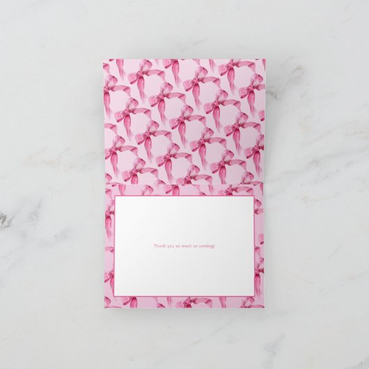 Carte De Remerciements Coquette Bow | Douche pour bébé rose (Intérieur)