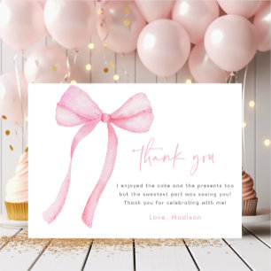 Carte De Remerciements Coquette Bow rose Premier anniversaire