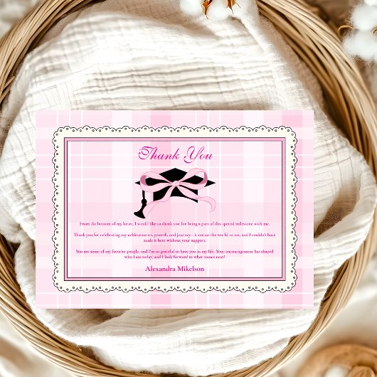 Carte De Remerciements Coquette Cute Rose Bow Graduation