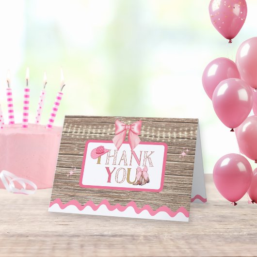 Carte De Remerciements Coquette Fille Rose Boots Boot Bow