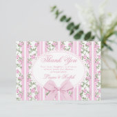 Carte De Remerciements Coquette Floral Bow frame Blush Baby shower (Debout devant)