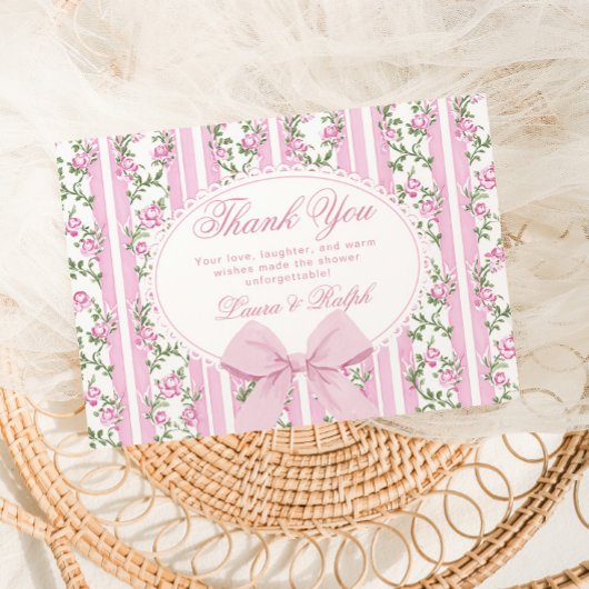 Carte De Remerciements Coquette Floral Bow frame Blush Baby shower