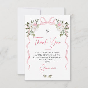Carte De Remerciements Coquette Pink Bow Girls Hiver Baby shower Floral