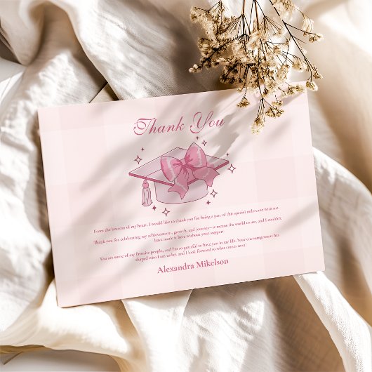 Carte De Remerciements Coquette Pink Bow Graduation
