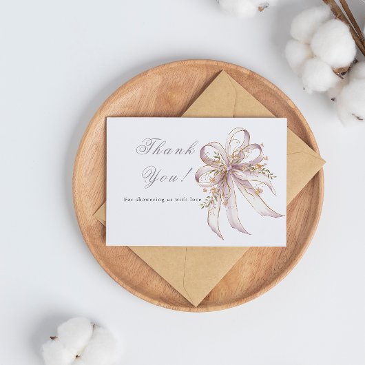 Carte De Remerciements Coquette purple bow baby shower 