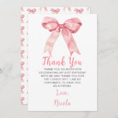 Carte De Remerciements Coquette rose Bow fête d'anniversaire (Devant / Derrière)