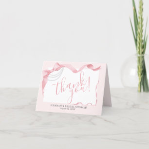 Carte De Remerciements Coquette Rose et Perles Mariage Moderne Shower