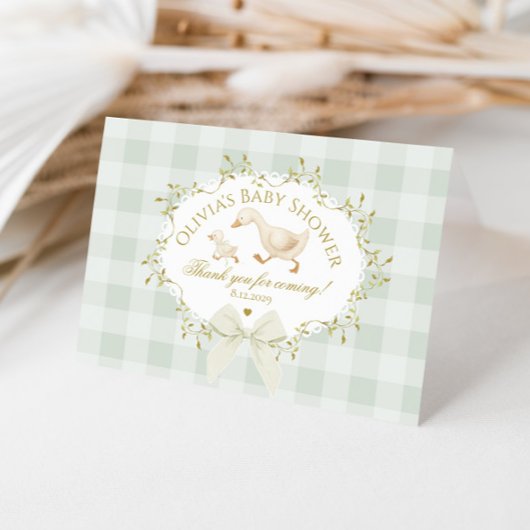 Carte De Remerciements Coquette Silly Goose Sage Gingham Baby Shower