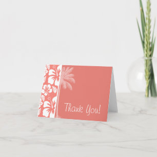 Carte De Remerciements Coral Pink Tropical Hibiscus; Summer Palm
