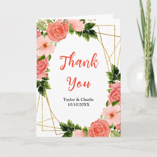 Carte De Remerciements Coral rose rose Roses Mariage Floral (Devant)