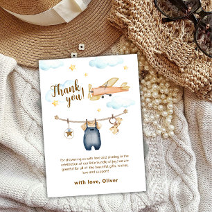 Carte De Remerciements Corde à linge de vêtements d'aventure Avion Ciel F