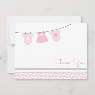 Carte De Remerciements Corde à linge Rose Gris Baby Shower Fille