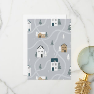 Carte De Remerciements Cosy bleu gris hiver dans le village nordique