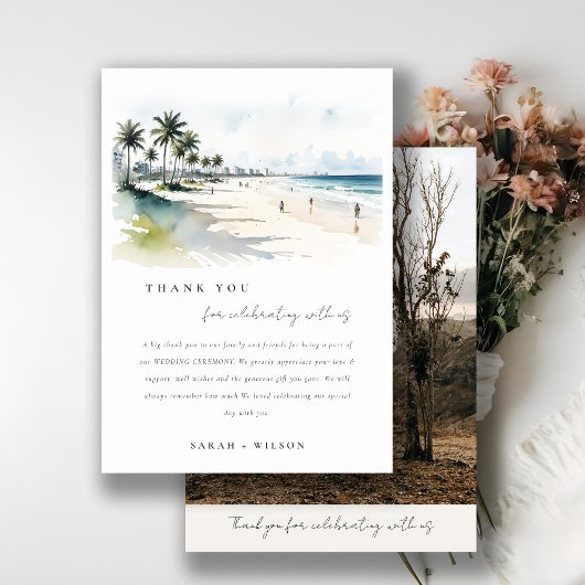 Carte De Remerciements Côte Miami Beach Palm Tree Mariage d'aquarelle